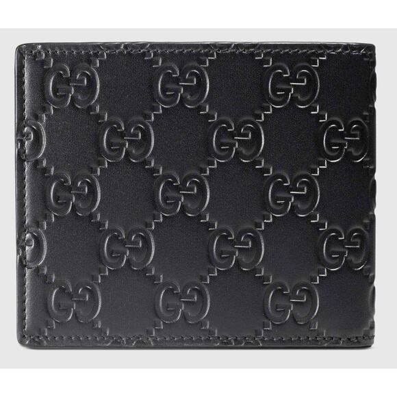 Gucci Signature Black Leather Monogram GG Logo Credit Card Holder Bifold Wallet - Picture 4 of 10